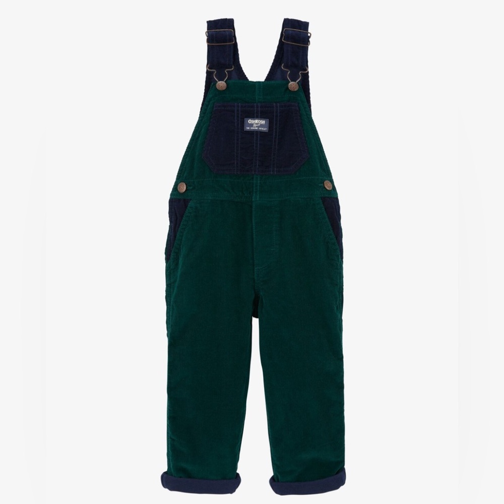 OshKosh B’gosh Boy Size 18 Month Corduroy Lined Overalls Blue Green